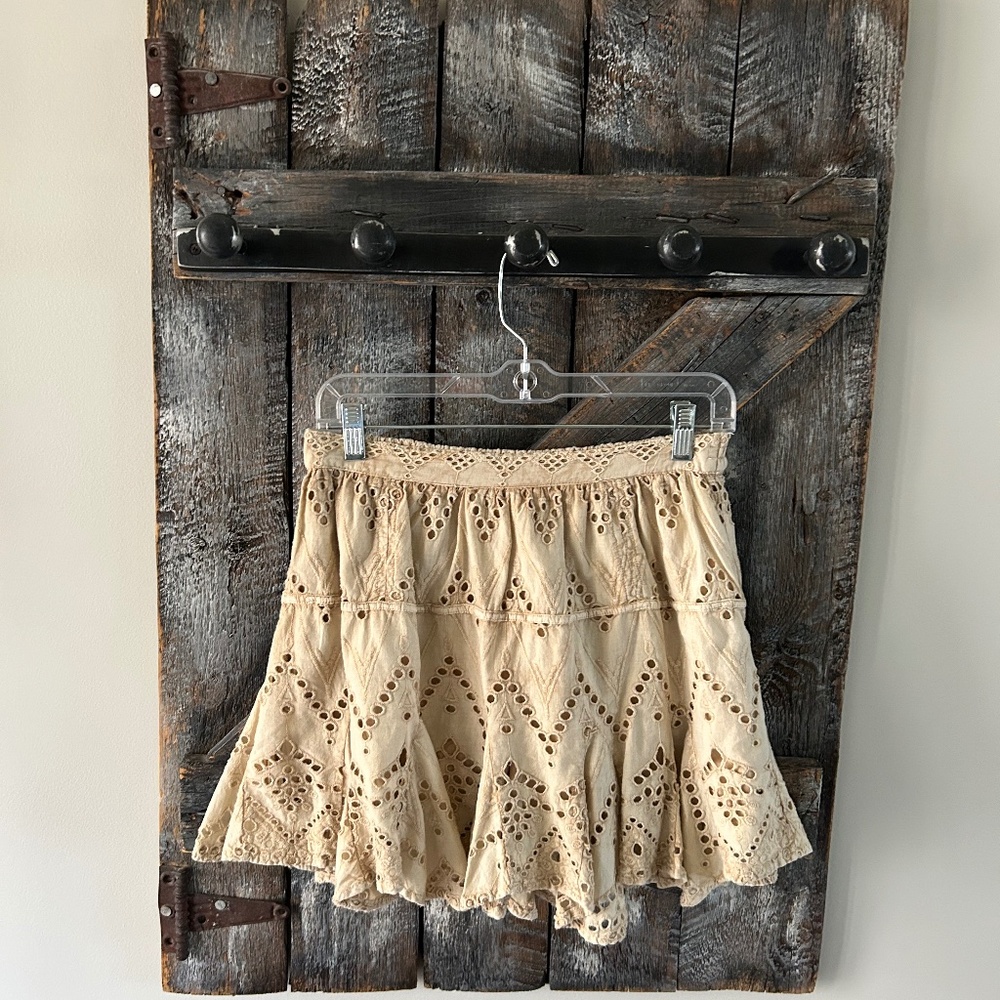 Women's Free People Cream Inlet Skirt w/Factory Fading & Elastic Waist at Back